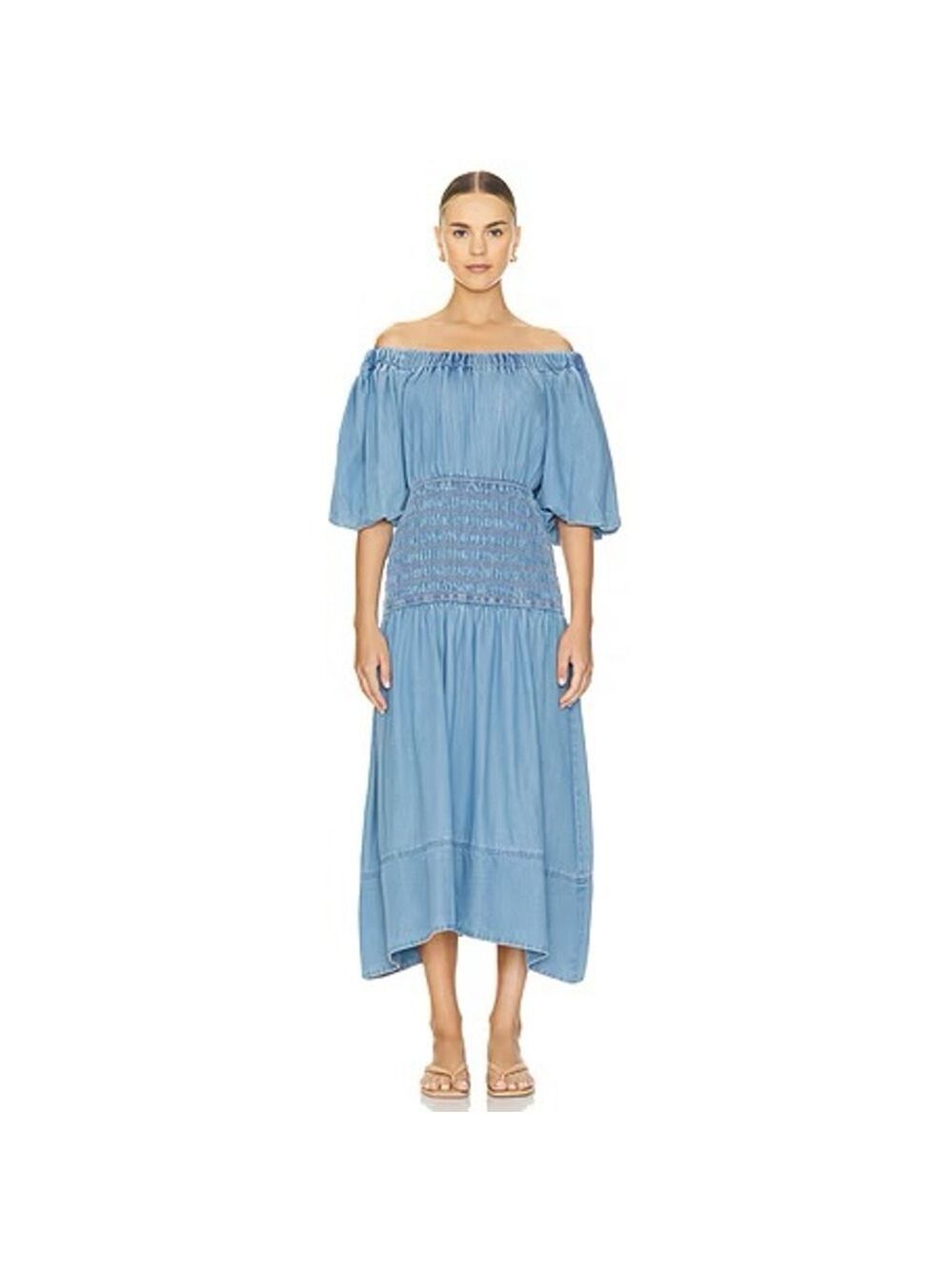 Women's MISA Los Angeles Blue Off-Shoulder Midi Dress M